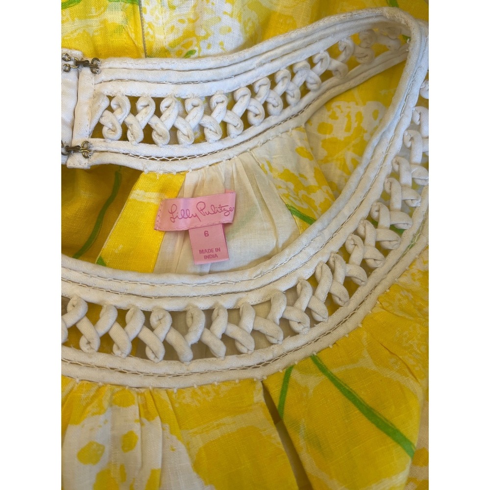 Yellow Floral‎ Sleeveless Dress Crochet Trim Summer Sundress